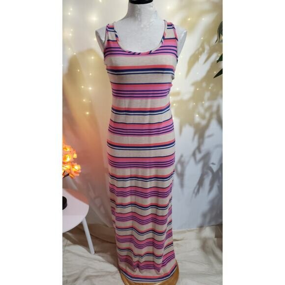 Mossimo Striped Racerback Maxi Dress Womens Size S Side Slit Multicolor Long - Picture 1 of 9
